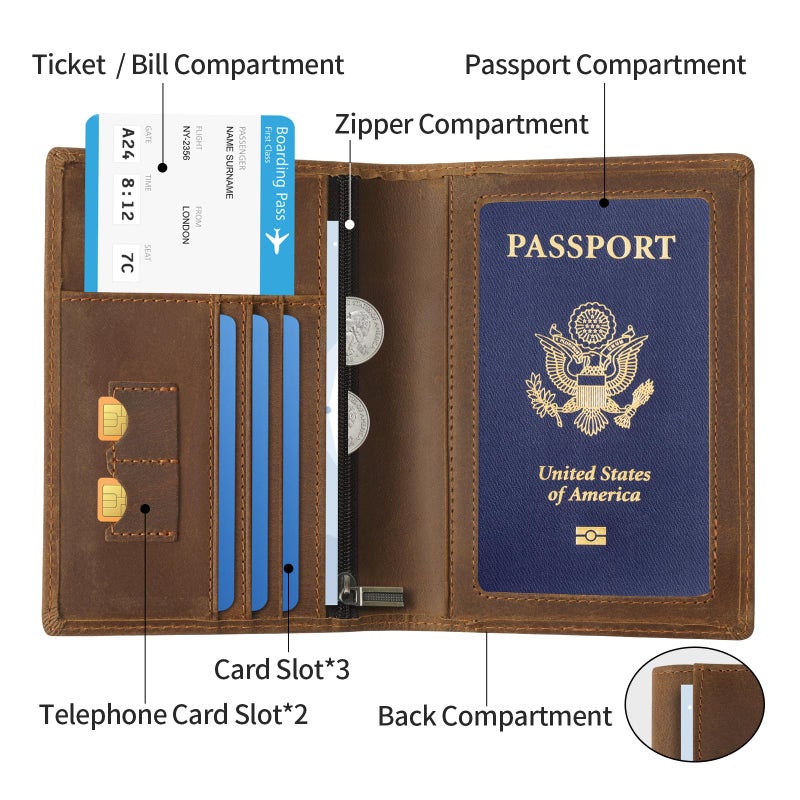 Ringsun Leather Passport Cover for Men Women, RFID Passport Wallet Case Travel Passport Holder for Family - Image 5