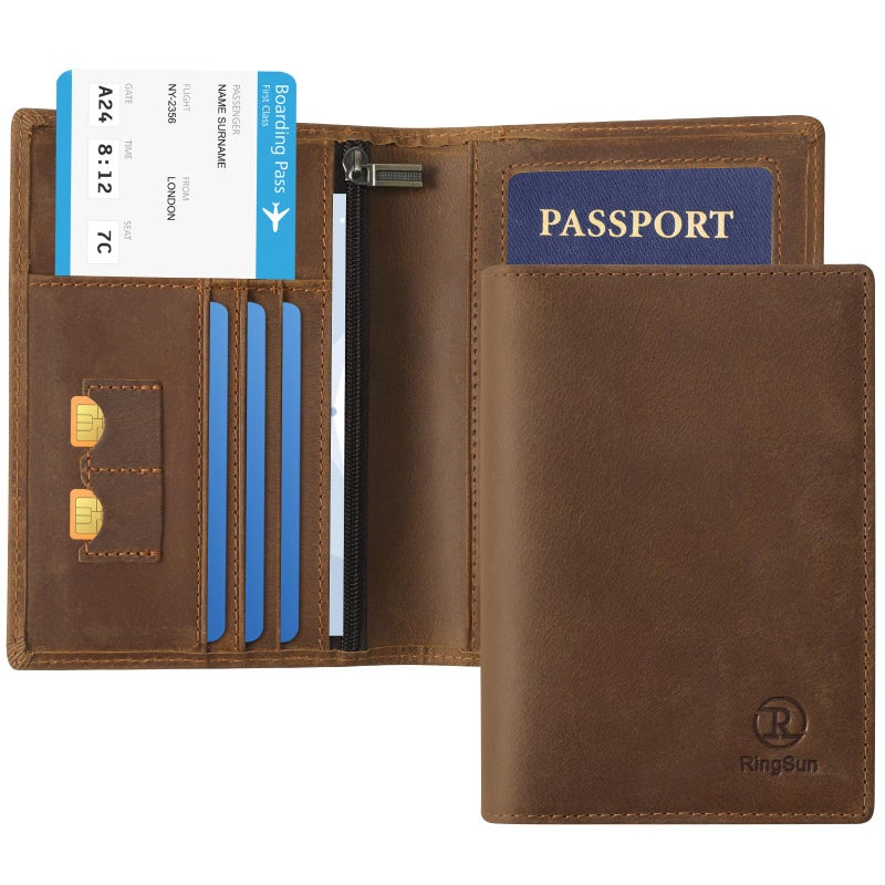 Ringsun Leather Passport Cover for Men Women, RFID Passport Wallet Case Travel Passport Holder for Family - Image 2