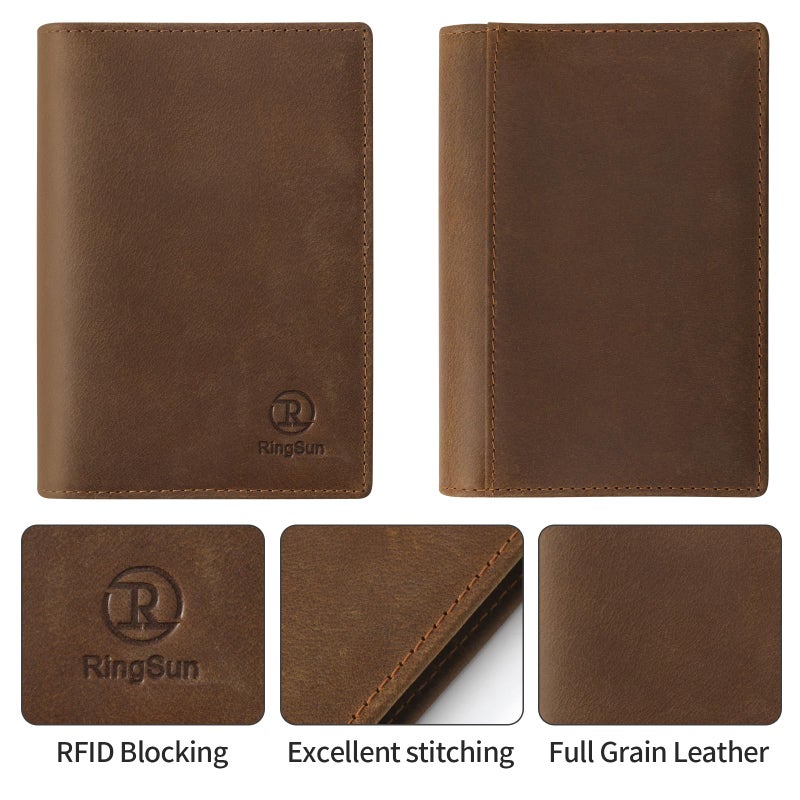 Ringsun Leather Passport Cover for Men Women, RFID Passport Wallet Case Travel Passport Holder for Family - Image 4