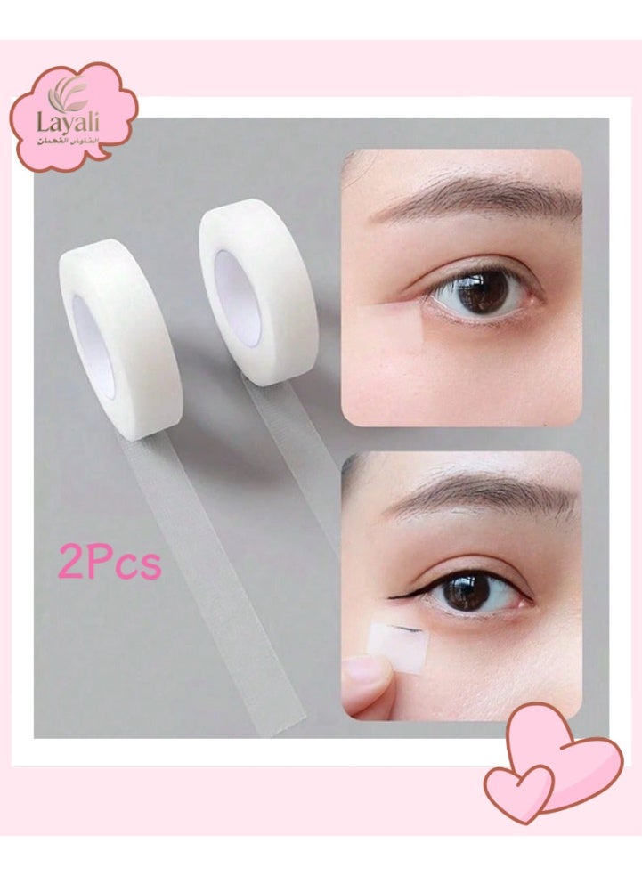 ليالي 2 لفة من شريط الرموش من مادة البولي إيثيلين، شريط رموش من القماش اللاصق، شريط قماشي قابل للتنفس ومسامي لتمديد الرموش، 9 أمتار/10 ياردات لكل لفة (شفاف) - Image 1