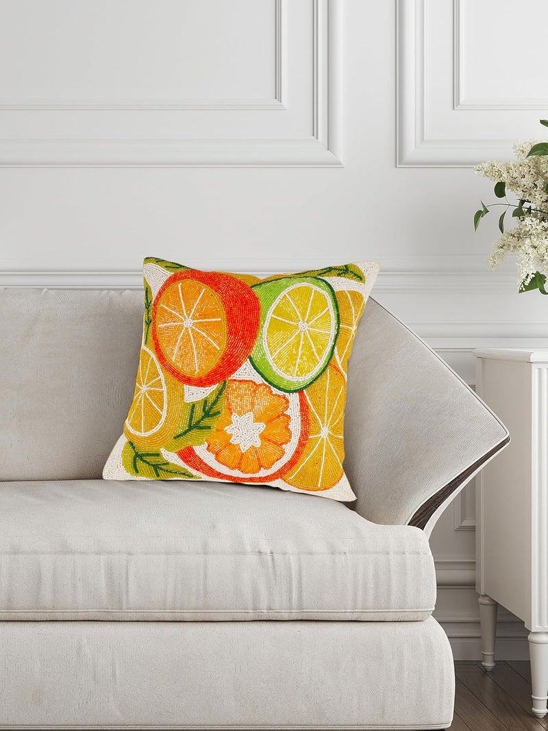 AIVIK Cotton Beaded Embroidery PillowSofa Cushion Cover for Bedroom Living Room Office 16x16inches Set of 14064 cm4064 cmMulticolour Lemon Pattern - Image 2