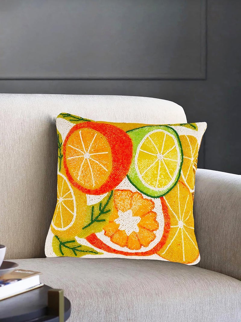 AIVIK Cotton Beaded Embroidery PillowSofa Cushion Cover for Bedroom Living Room Office 16x16inches Set of 14064 cm4064 cmMulticolour Lemon Pattern - Image 4