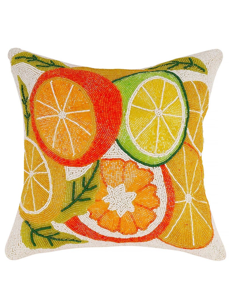 AIVIK Cotton Beaded Embroidery PillowSofa Cushion Cover for Bedroom Living Room Office 16x16inches Set of 14064 cm4064 cmMulticolour Lemon Pattern - Image 1