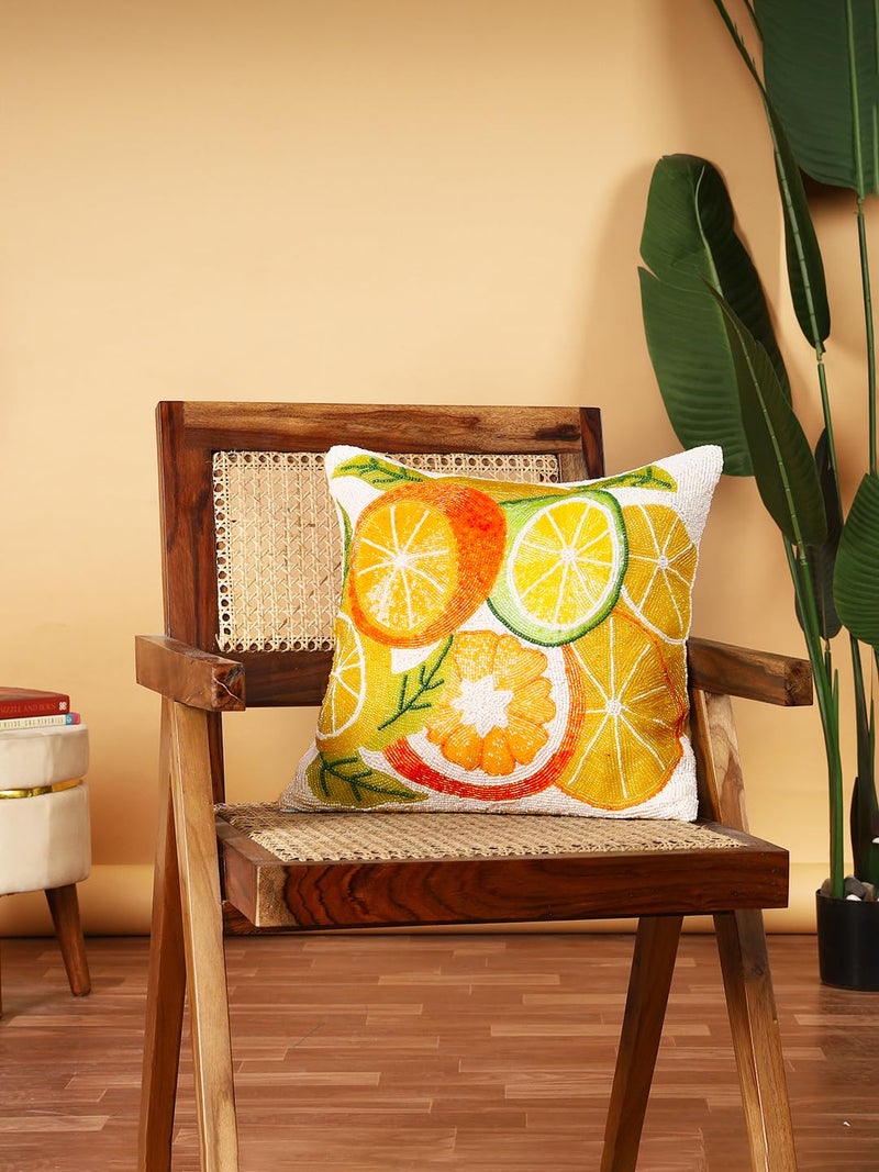 AIVIK Cotton Beaded Embroidery PillowSofa Cushion Cover for Bedroom Living Room Office 16x16inches Set of 14064 cm4064 cmMulticolour Lemon Pattern - Image 3