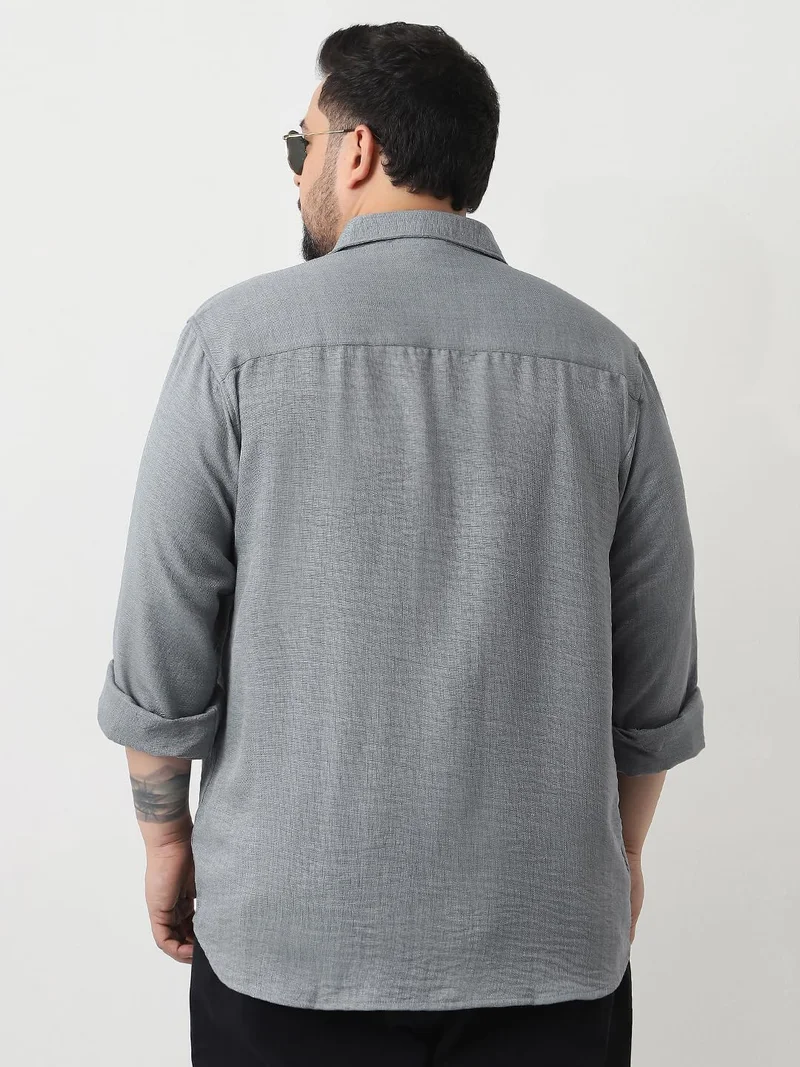 Urbano Fashion  Urbano Plus Men's Metallic Blue Linen Blend Full Sleeve Relaxed Fit Casual Solid Shirt  | Best Price UAE