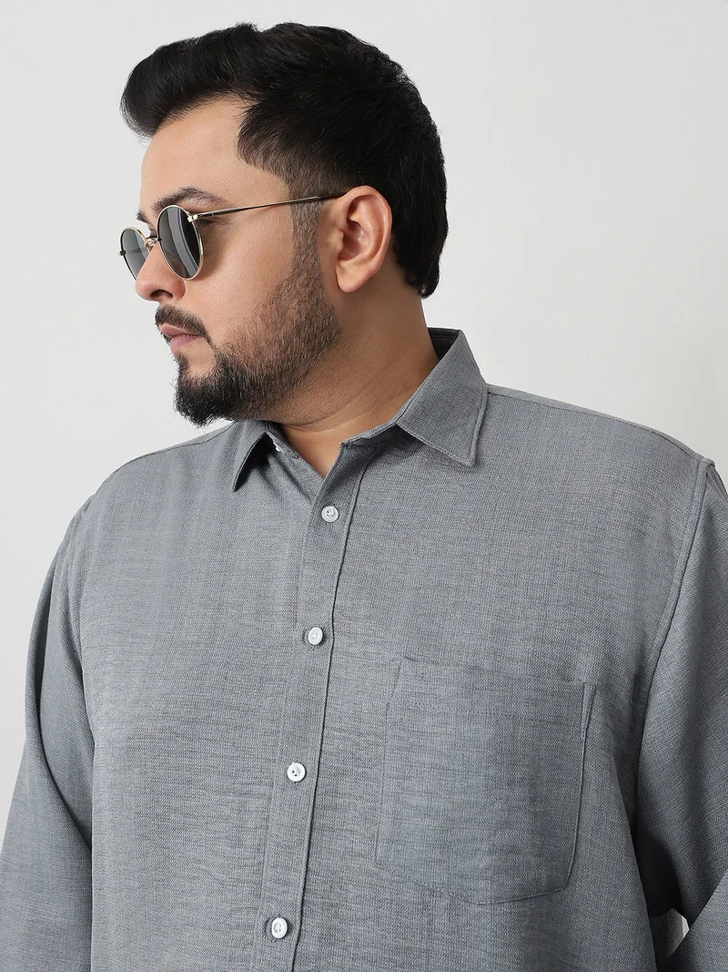 Urbano Fashion  Urbano Plus Men's Metallic Blue Linen Blend Full Sleeve Relaxed Fit Casual Solid Shirt  | Best Price UAE