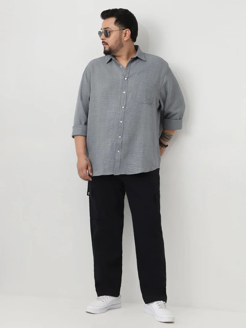 Urbano Fashion  Urbano Plus Men's Metallic Blue Linen Blend Full Sleeve Relaxed Fit Casual Solid Shirt  | Best Price UAE