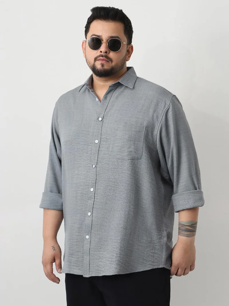 Urbano Fashion  Urbano Plus Men's Metallic Blue Linen Blend Full Sleeve Relaxed Fit Casual Solid Shirt  | Best Price UAE