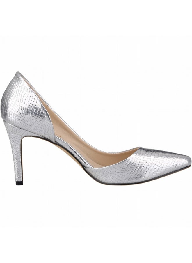 Loquat Crocodile Print Low-Vamp Stiletto Heels 8cm Silver  - Image 1