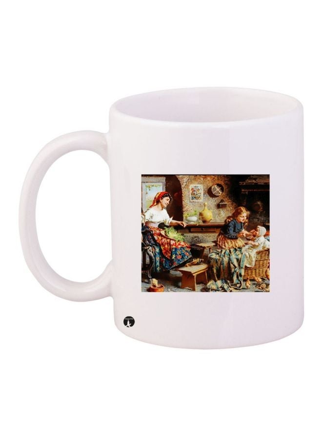 RYN Cartoon Printed Coffee Mug White/Blue/Brown 11ounce