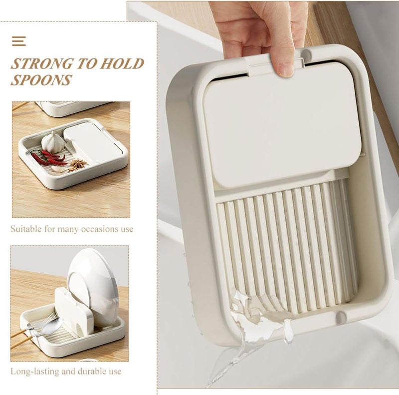Zerodeko Folding Pot Lid Holder and Utensil Stand, 2pcs Ivory White Desktop Kitchen Organizer Rack for Daily Use Lid Storage and Cutlery Accessory - Image 4