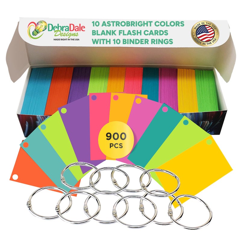 Debra Dale Designs Flash Cards Blank Color Coded Index Cards for Visual Learners PrePunched with Metal Rings Durable Multicolor Cardstock for Memorization School Organization