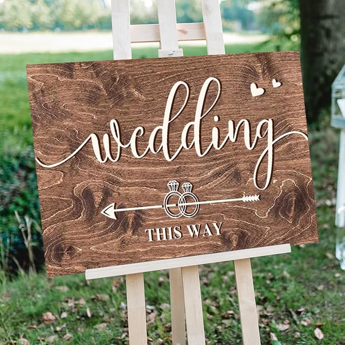 Wooden Signs/Wedding This Way Lawn Signs Direction Arrow Lawn Yard Signs Wedding Yard Sign with Exquisite Double-sided Printing Wedding Directional Signs Kitchen Cafe Pub Decor 12x16 INCH