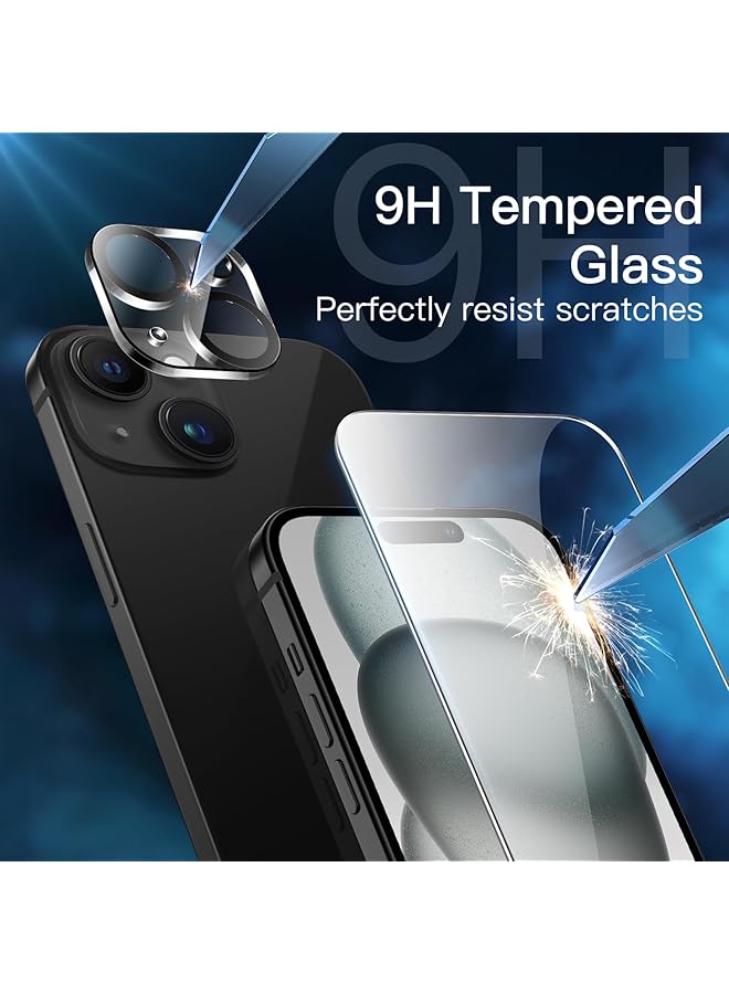 Jetech 5 In 1 Matte Case For Iphone 15 6.1 Inch With 2 Pack Each Tempered Glass Screen Protector And Camera Lens Protector Translucent Back Shockproof Phone Cover Black - Image 5