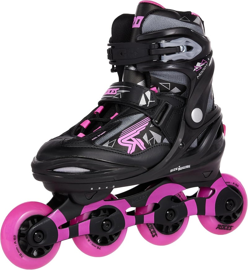 Roces MOODY Inline Skates for Teens – Black/Pink EU 36–40 | Adjustable Roller Skates with Anatomical Padding, ABEC 5 Bearings & 82A PU Wheels (400856/00001-36) - Image 1