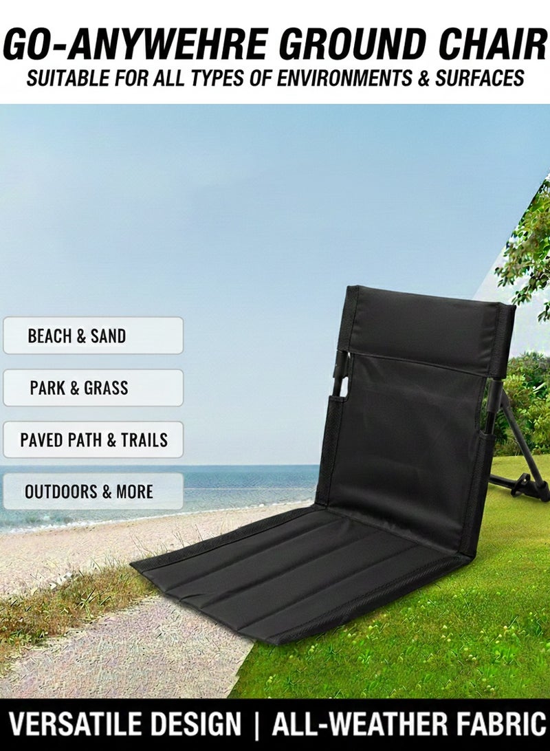 قطوب كرسي رحلات قابل للطي مع مسند ظهر – كرسي متعدد الاستخدامات 3 في 1 يعمل مثل الكرسي الأرضي أو فرشة أو مقعد – مثالي للرحلات، تخييم، السفر، الصحراء، الشاطئ، الحديقة، العمرة، والاستخدام الداخلي - Image 2