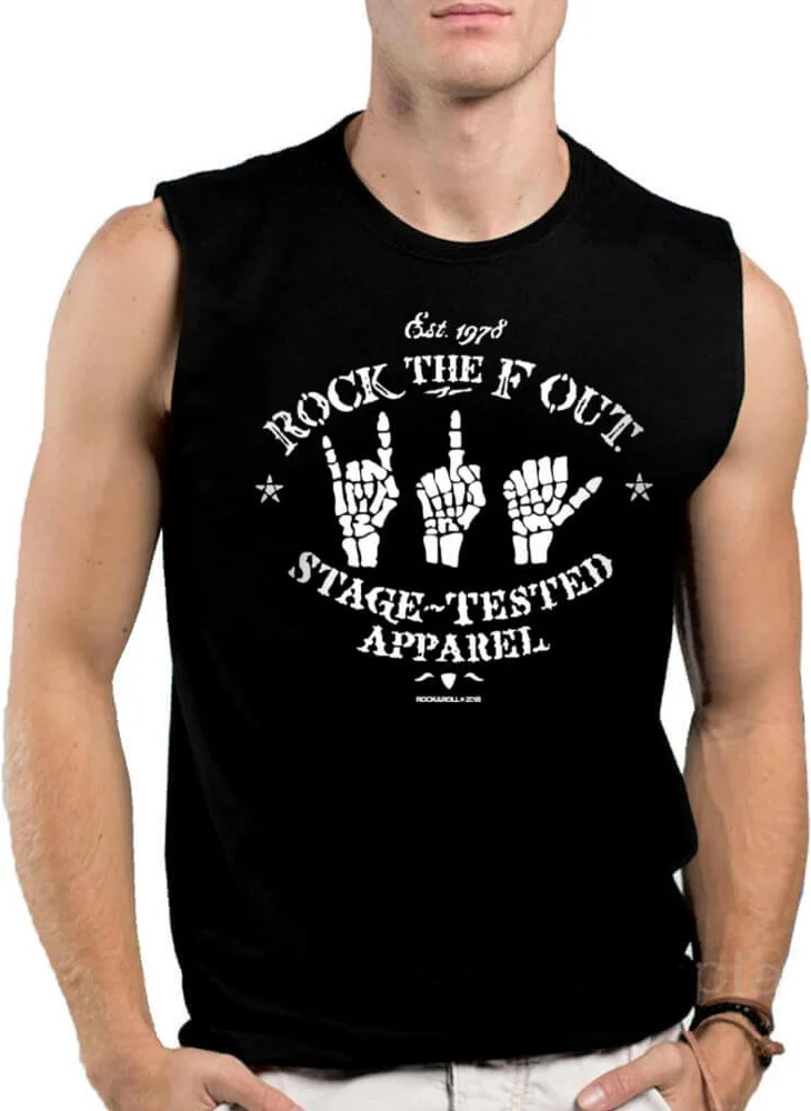 روك اند رول Rock Hands Black Cut Sleeve / Sleeveless Men's T-Shirt