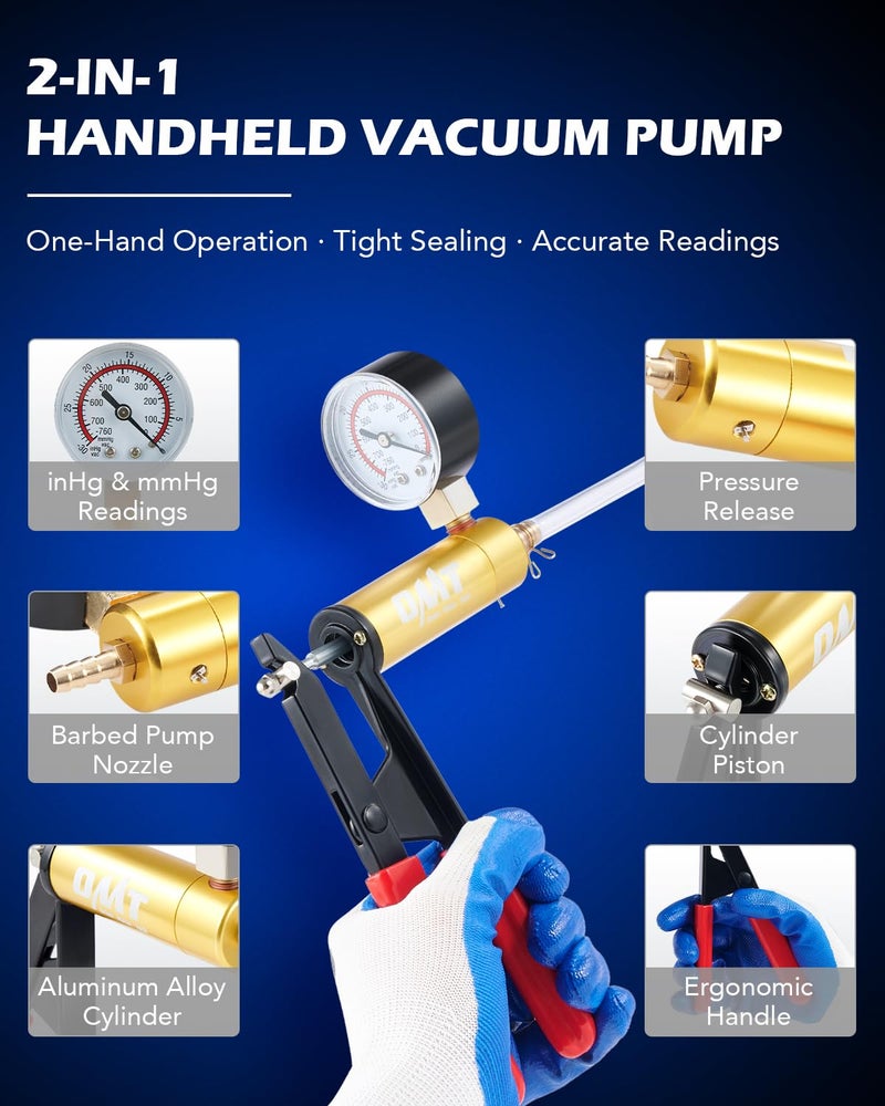 Orion Motor Tech Brake Bleeder Kit with Hand Vacuum Pump and Adapters, Brake Bleeding Kit for Brake Fluid Power Steering Fluid More, Vacuum Brake Bleeder Pump with Pressure Gauge - Image 4