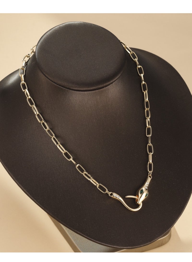 Diamond-Encrusted Metal Snake Necklace - Image 2