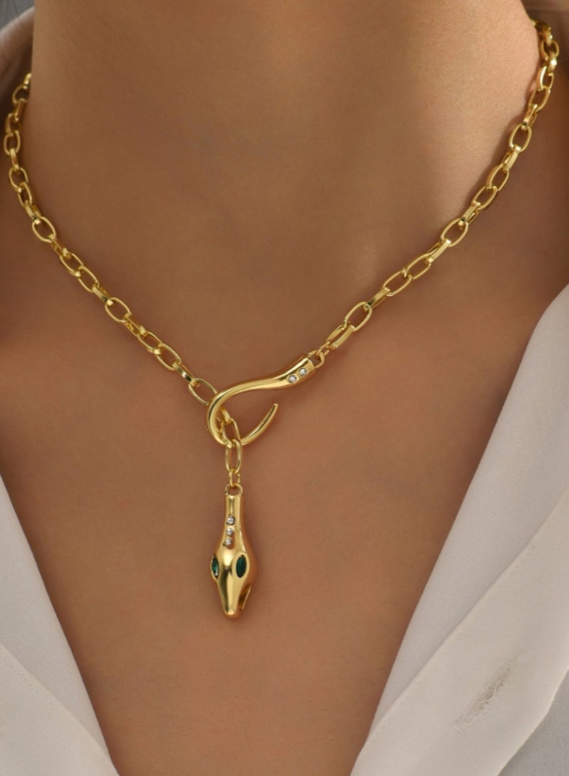 Diamond-Encrusted Metal Snake Necklace - Image 1