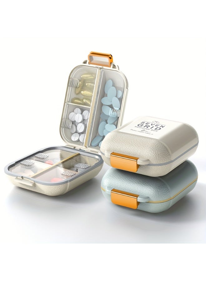 1pcs 7-Day Pill Box with Orange Handles - Large Capacity, Dust and Moisture Proof Organizer for Vitamins and Medicines, Ideal for Travel and Outdoor Use,  Travel Pill Organizer | Modern Pill Box | Secure Closure Box（White） - Image 1