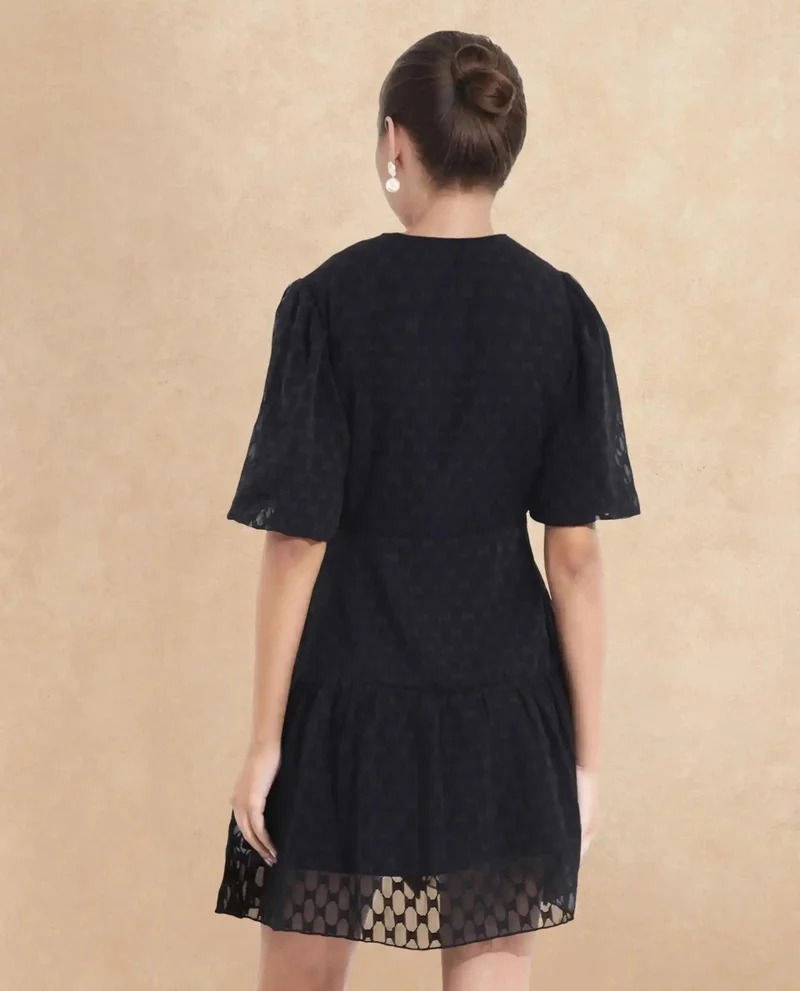 Rareism Women's V-Neck Tie Up Mini Dress