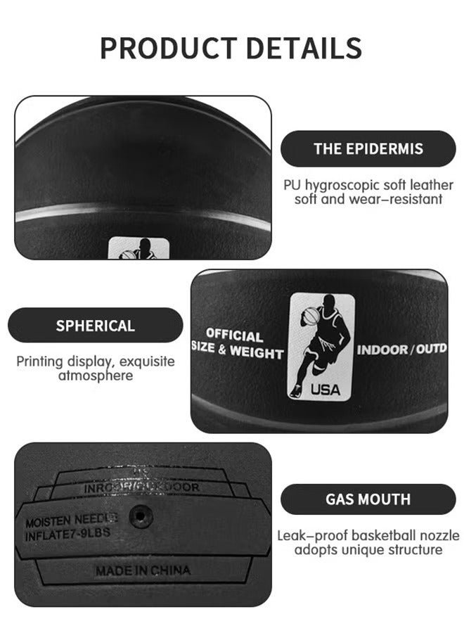 LJRN Basketball Standard Size 7 Offical Indoor Outdoor Basketball Black Leather Game Basketball Game Training Universal Basketball Outdoor Sports Goods - Image 4