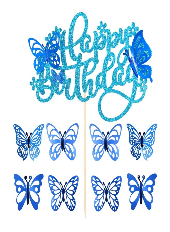 Ephlyn 25Pcs Butterfly Cake Toppers - 3D Happy Birthday Cake Decorations for Baby Shower and Party Supplies - Blue - Image 3