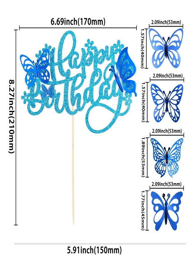 Ephlyn 25Pcs Butterfly Cake Toppers - 3D Happy Birthday Cake Decorations for Baby Shower and Party Supplies - Blue - Image 2