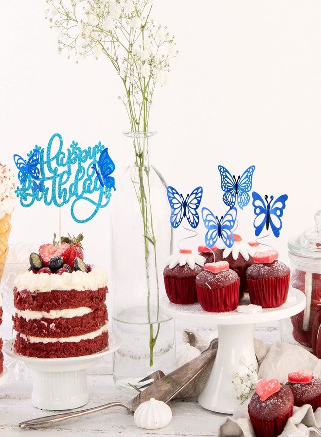 Ephlyn 25Pcs Butterfly Cake Toppers - 3D Happy Birthday Cake Decorations for Baby Shower and Party Supplies - Blue - Image 5