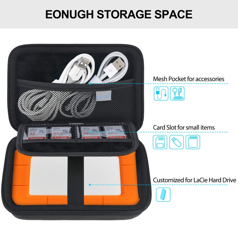 Lacdo Hard Drive Carrying Case for LaCie Rugged Mini/Rugged Thunderbolt USB 3.0 2.0 USB-C External Hard Drive Portable HDD 1TB 2TB 4TB 5TB EVA Shockproof Protective Storage Holder Travel Bag, Black - Image 2