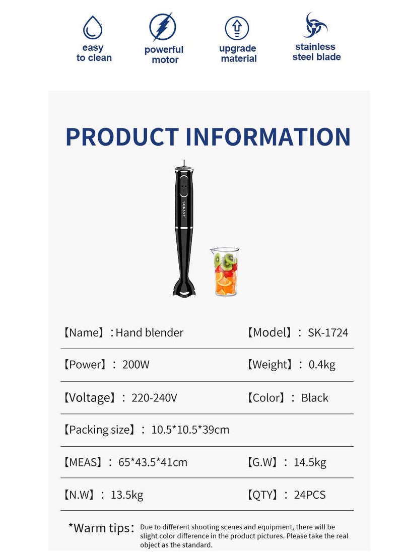 sokany - 2-Speeds Electric Handheld Blender 200W SK-1724 Black - Image 1
