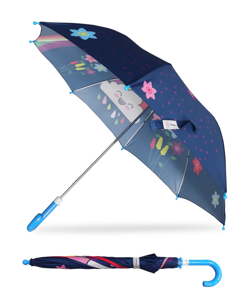 Destinio Umbrella for Kids - Stylish Cute & Child Safe kids umbrella for girls & boys - 100% Waterproof; Small Umbrella for Kids, Girls, Boys, and Baby (19 Inch, Blue (Rainbow)) - Image 1
