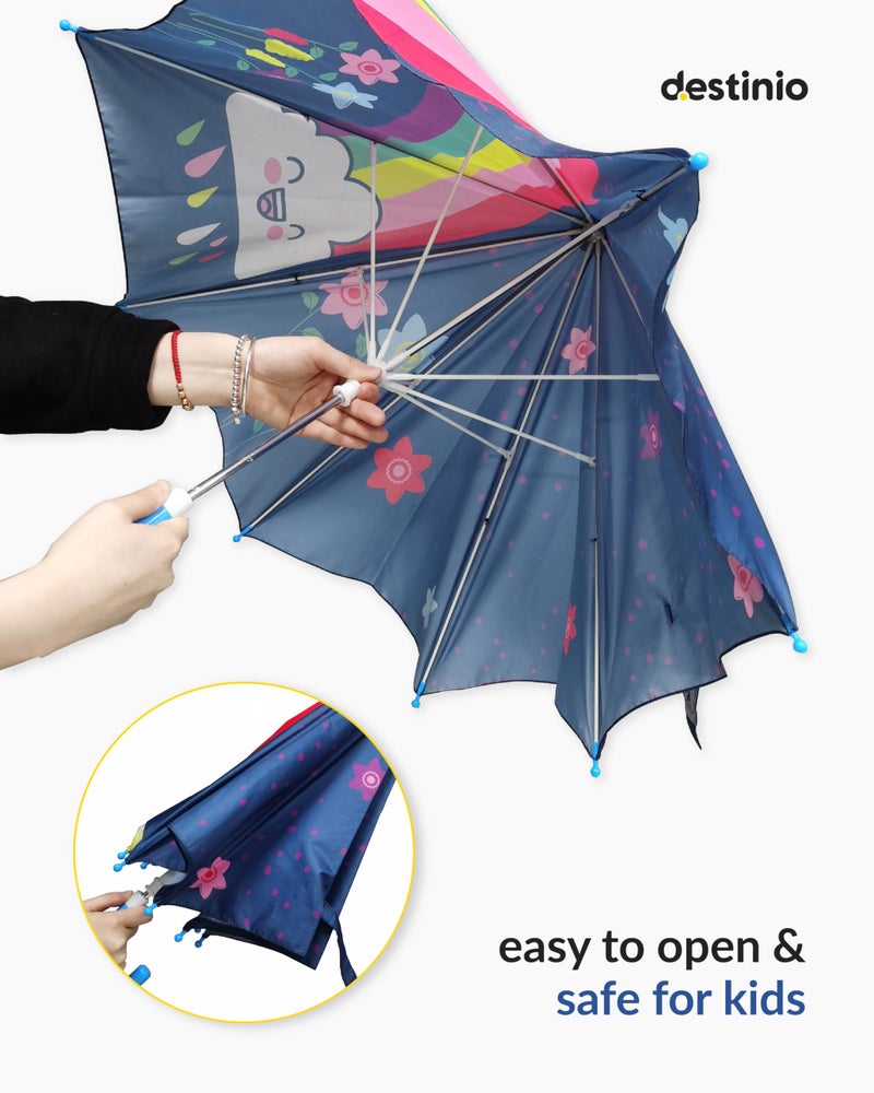 Destinio Umbrella for Kids - Stylish Cute & Child Safe kids umbrella for girls & boys - 100% Waterproof; Small Umbrella for Kids, Girls, Boys, and Baby (19 Inch, Blue (Rainbow)) - Image 3