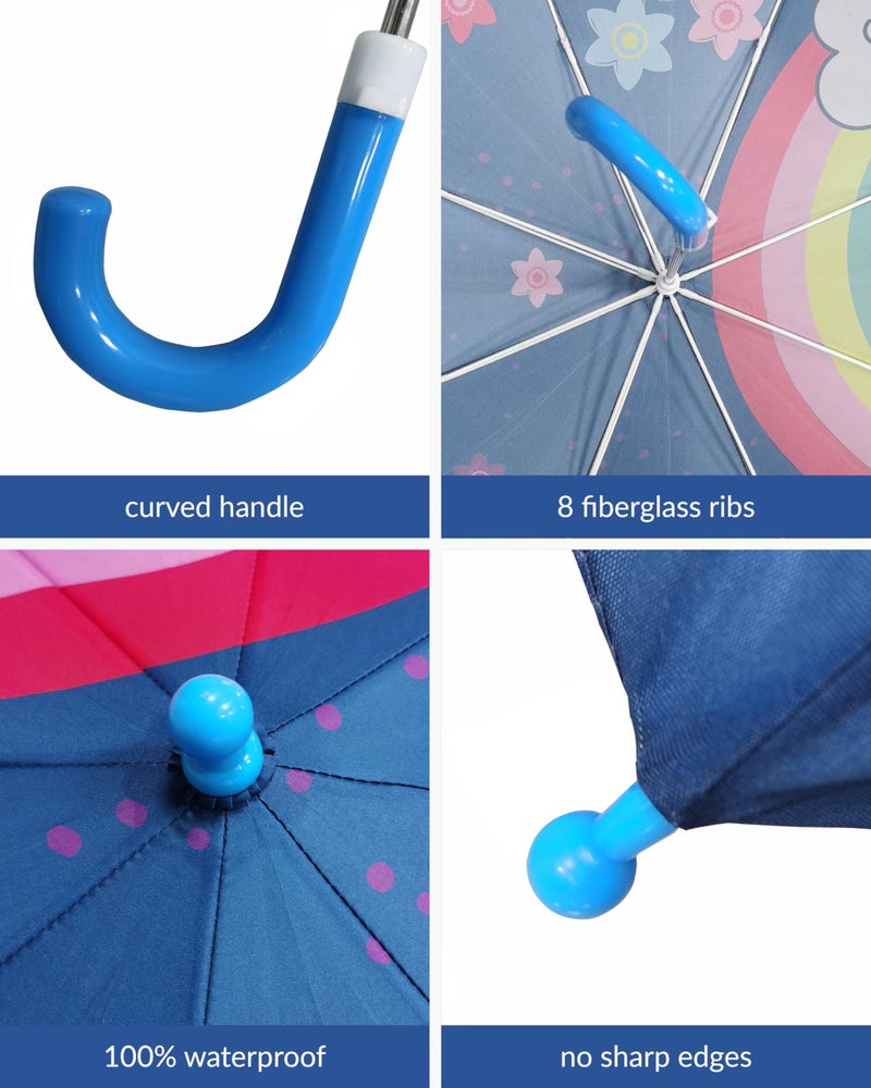 Destinio Umbrella for Kids - Stylish Cute & Child Safe kids umbrella for girls & boys - 100% Waterproof; Small Umbrella for Kids, Girls, Boys, and Baby (19 Inch, Blue (Rainbow)) - Image 5