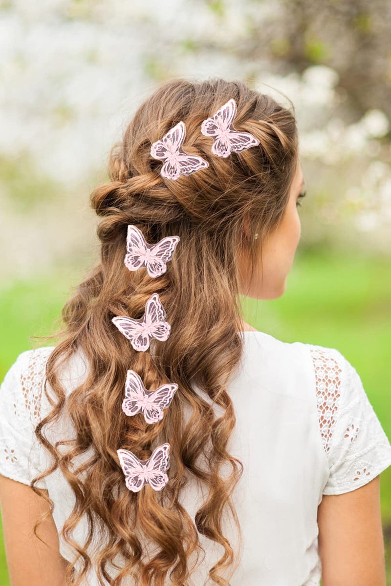 PENTA ANGEL Butterfly Hair Clips Penta Angel 6Pcs Lace Embroidery Flower Butterfly Hair Bow Pins Wedding Hair Accessories for Women GHalloween Party Decor (Pink) - Image 5