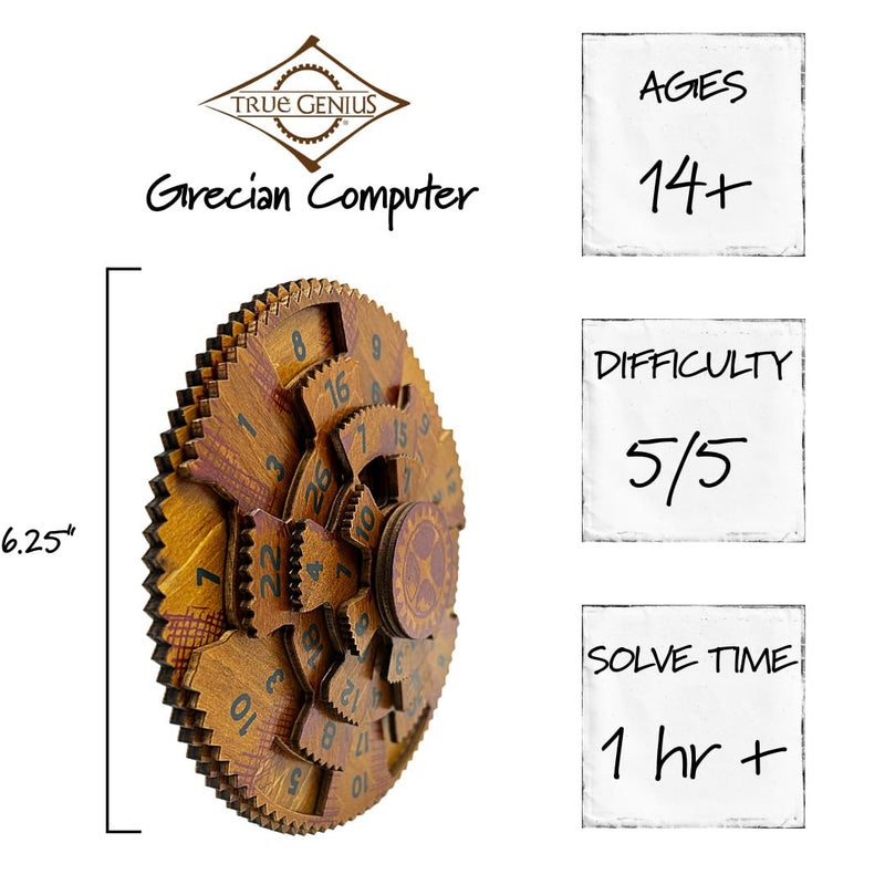 Project Genius Grecian Computer Mechanical Math Puzzle, Wooden Brainteaser Gift for History Buffs and Smart Kids, Teens, and Adults - True Genius Series Inspired by The Ancient Antikythera Mechanism - Image 3