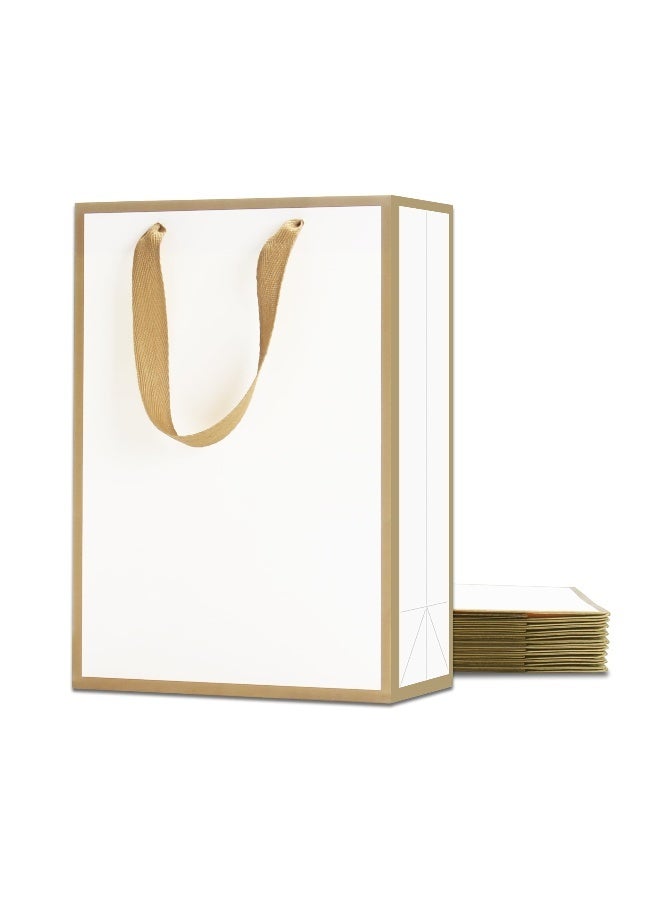 10 قطع من أكياس الهدايا متوسطة الحجم بمقابض من الشريط، 20 × 10 × 28 سم، حقيبة هدايا من الورق الأبيض السميك للبوتيكات والحفلات وحفلات الزفاف وأعياد الميلاد - Image 1