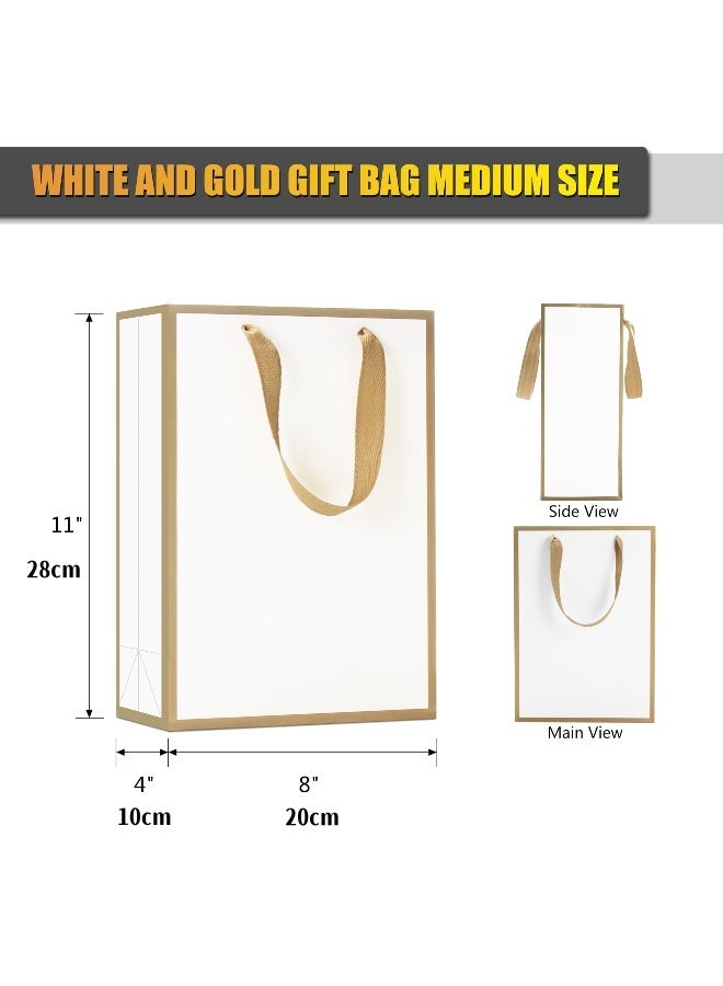 10 قطع من أكياس الهدايا متوسطة الحجم بمقابض من الشريط، 20 × 10 × 28 سم، حقيبة هدايا من الورق الأبيض السميك للبوتيكات والحفلات وحفلات الزفاف وأعياد الميلاد - Image 2