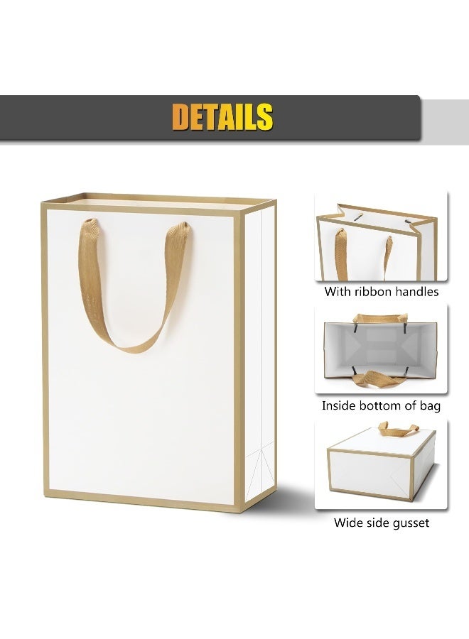 10 قطع من أكياس الهدايا متوسطة الحجم بمقابض من الشريط، 20 × 10 × 28 سم، حقيبة هدايا من الورق الأبيض السميك للبوتيكات والحفلات وحفلات الزفاف وأعياد الميلاد - Image 3