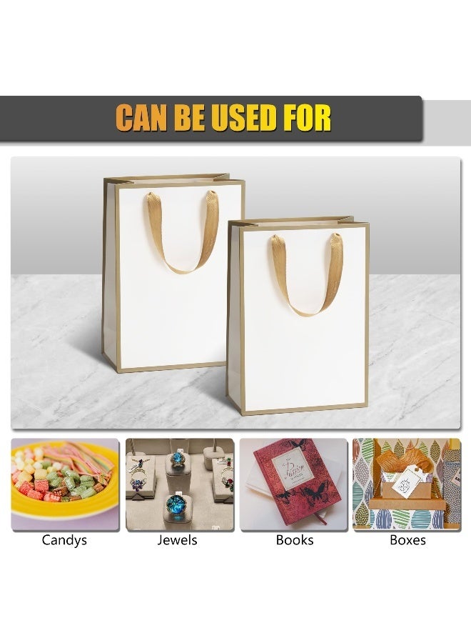 10 قطع من أكياس الهدايا متوسطة الحجم بمقابض من الشريط، 20 × 10 × 28 سم، حقيبة هدايا من الورق الأبيض السميك للبوتيكات والحفلات وحفلات الزفاف وأعياد الميلاد - Image 4