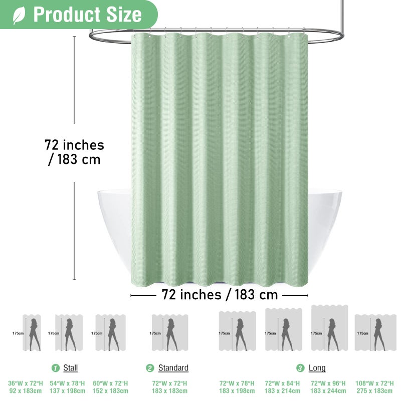Dynamene Mint Green Fabric Shower Curtain - Waffle Weave Textured Heavy Duty Cloth Shower Curtains for Bathroom  256GSM Hotel Luxury Weighted Bath Curtain Set with 12 Hooks 72x72  Mint Green - Image 4
