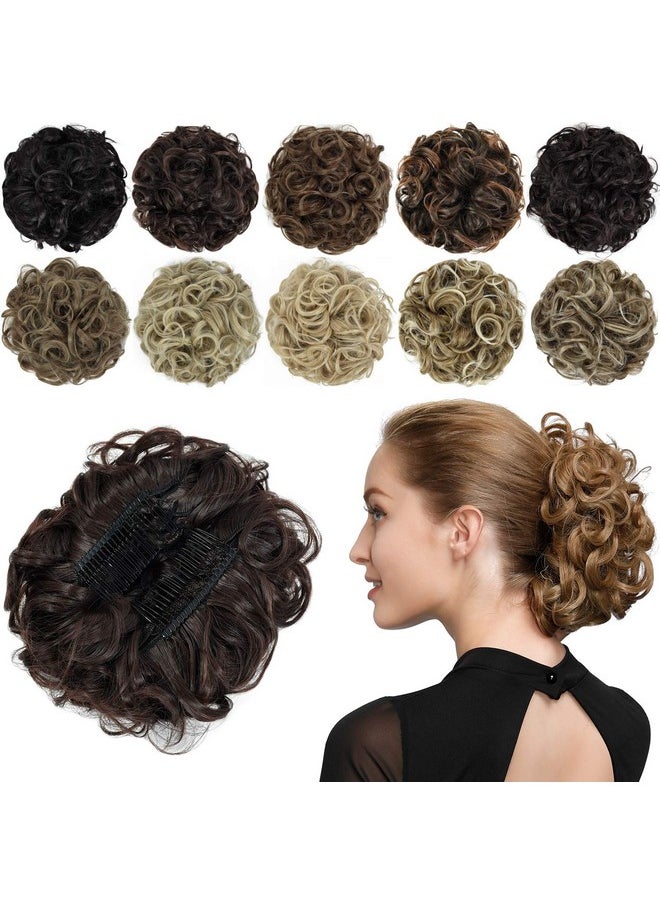 Rose bud Chignon Hairpiece Curly Bun Extensions Scrunchie Updo Synthetic Combs In Messy Bun Hair Piece For Women Medium Brown  - Image 1