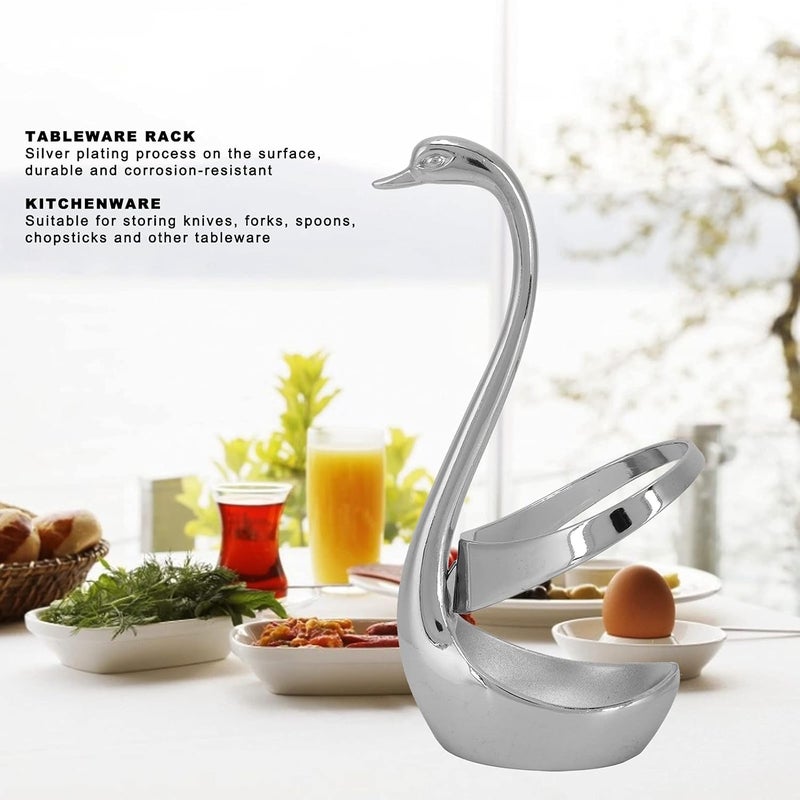 Zinc Alloy Flatware Organizer, Swan Base Fork and Spoon Holder Flatware Holder Fork Spoon Storage Rack Organizer for Serving Utensils - Image 3