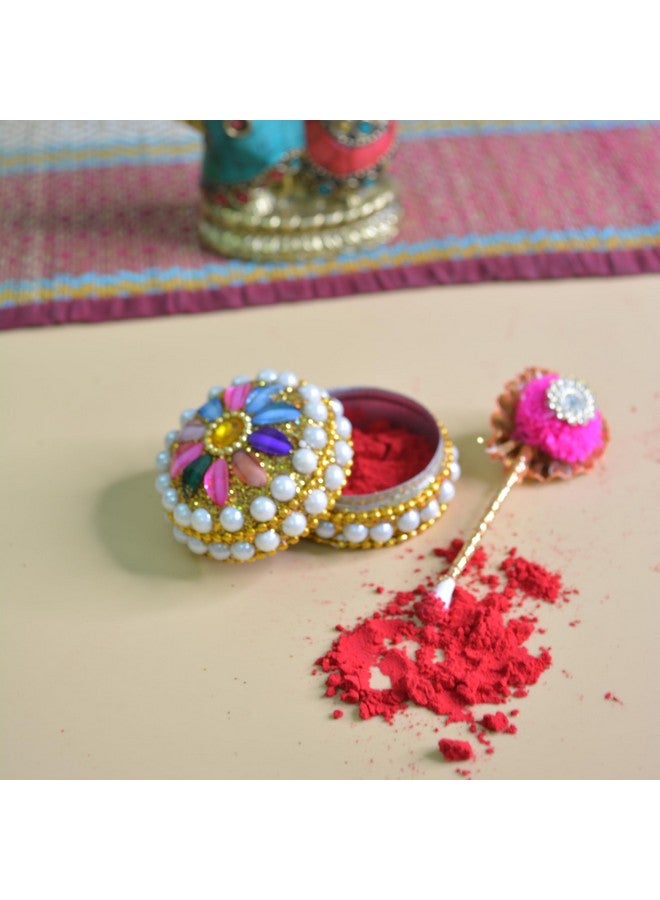 santarms Fancy Sindoor Box for Gift with Tilak Stick | Pooja Articles Gifting Sindoor Moti Dibbi - kumkum Box with Beautiful Stick for Multi-Purpose - Image 1