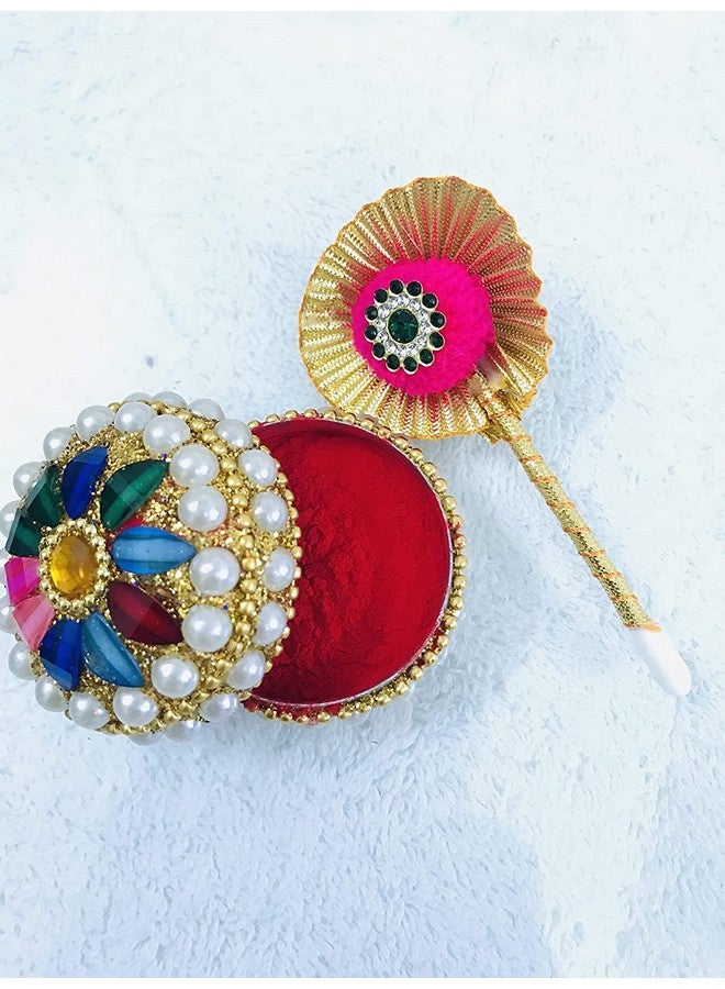 santarms Fancy Sindoor Box for Gift with Tilak Stick | Pooja Articles Gifting Sindoor Moti Dibbi - kumkum Box with Beautiful Stick for Multi-Purpose - Image 3