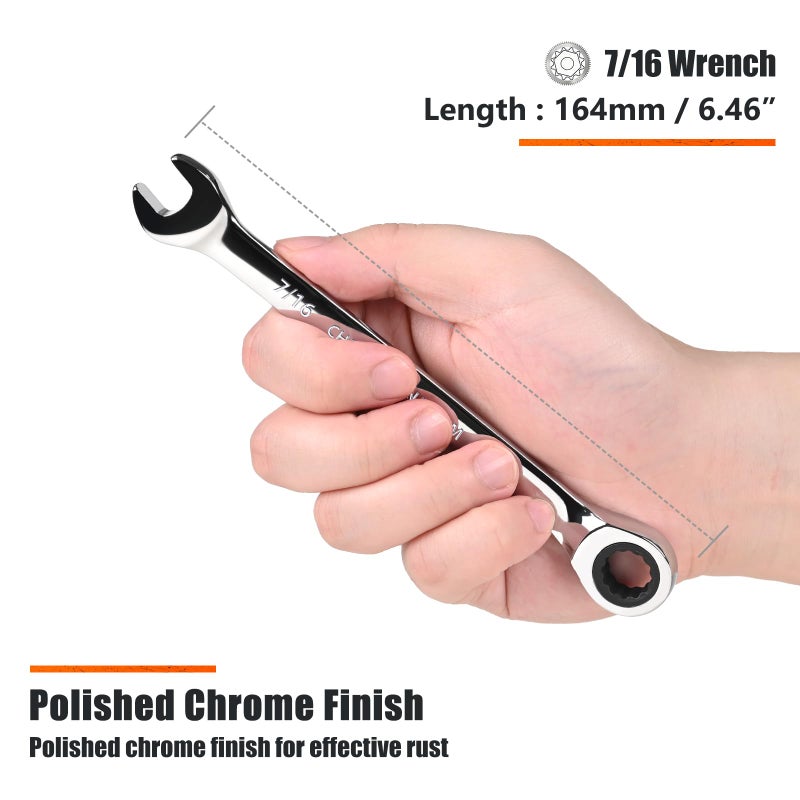 Egofine 9/16 inch Ratcheting Combination Wrench SAE, Industrial Grade Gear Spanner with 12-Point Design, 72-Tooth Ratchet, Chrome Vanadium Steel - Image 3