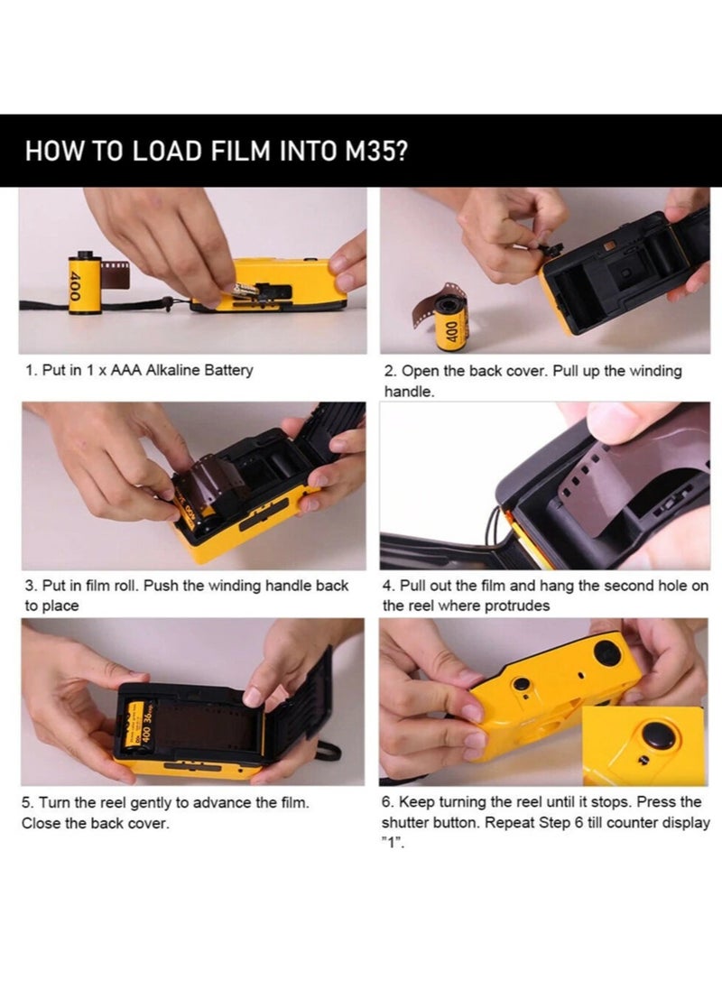Generic - M35 Film Camera, Non Disposable Durable Retro Reusable Film Camera, Compact And Portable Rechargeable Camera, Easy To Use Strong Manual Camera With Build In Flash, (1pc, Yellow) - Image 1