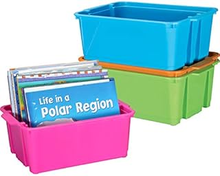 Really Good Stuff Stackable Plastic Book and Organizer Bins for Classroom or Home Use Ã¢â‚¬â€œ Sturdy Plastic Baskets - Image 1