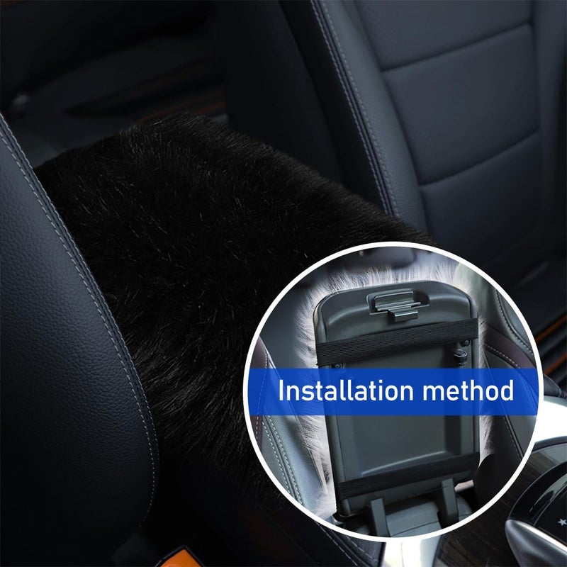 Suvnie غطاء لوحة التحكم الوسطى للسيارة مزين بالفرو، مقاس 11.8" × 7.9"، وسادة لمسند الذراع مصنوعة من جلد الخروف والصوف، وسادة ناعمة ومريحة لحماية لوحة التحكم الوسطى للسيارة، إكسسوارات ديكور داخلية لمعظم السيارات (لون أسود) - Image 4